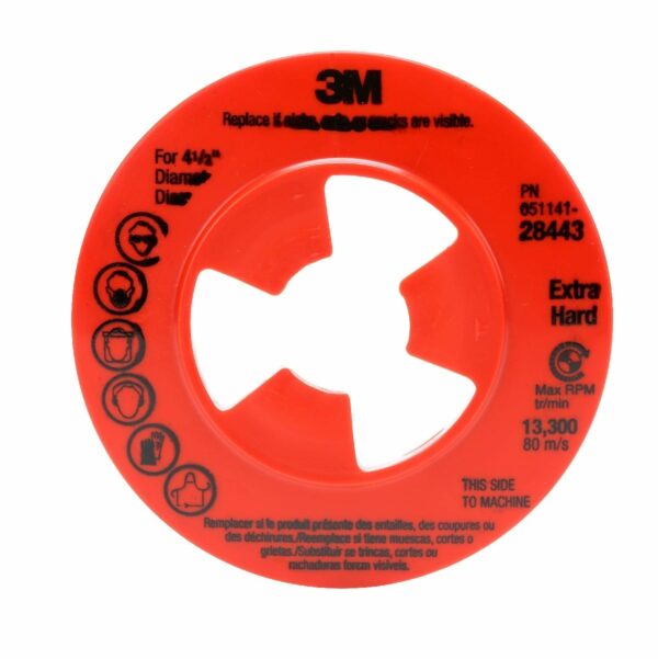 3M™ Disc Pad Face Plate Ribbed 28443, 4-1/2 in Extra Hard Red